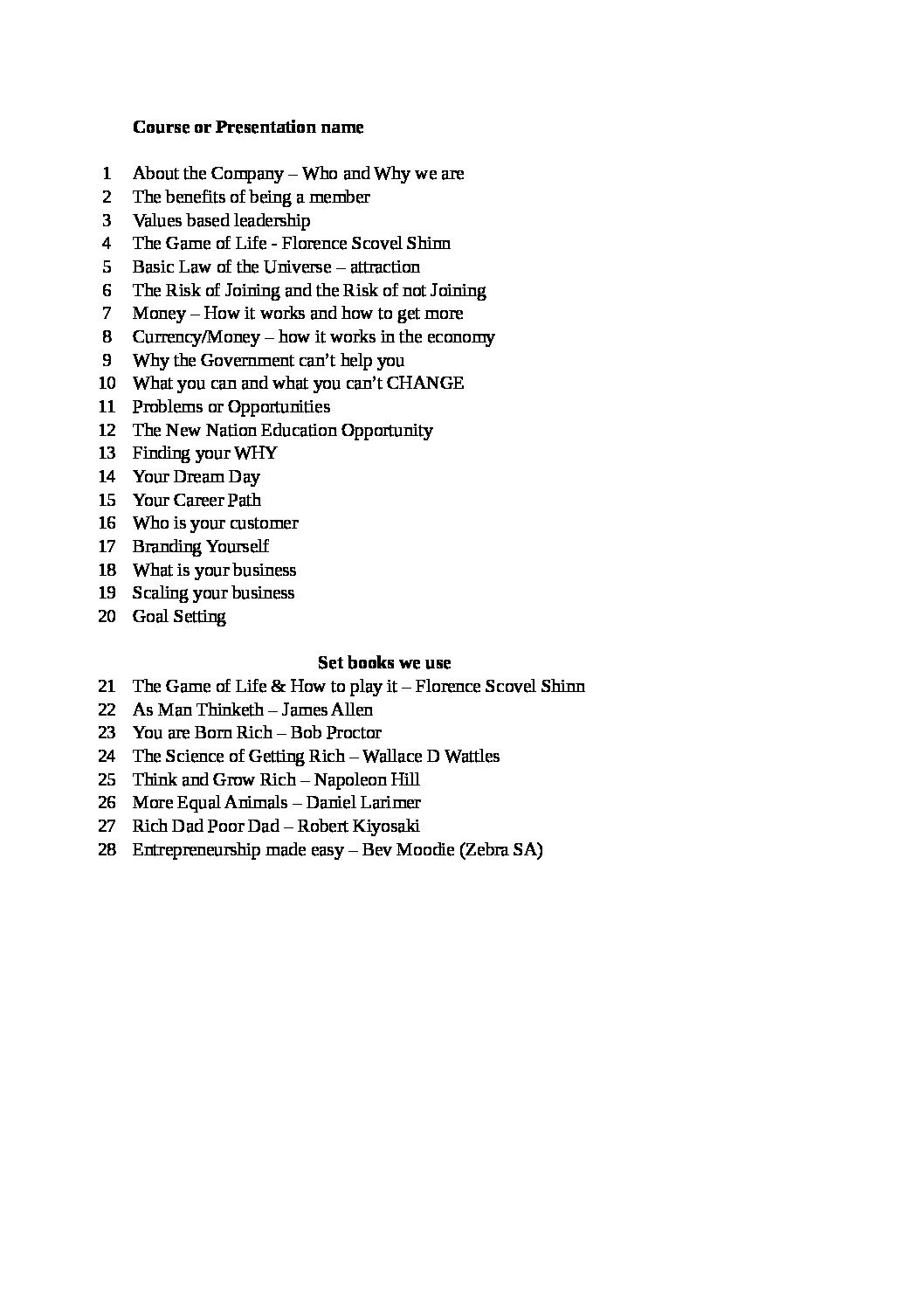 Sub - Business Training Program #1